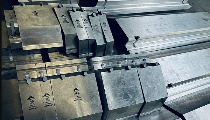 Close-up of a durable TRUMPF / WILA punch tooling, showcasing its hardened steel construction and polished finish